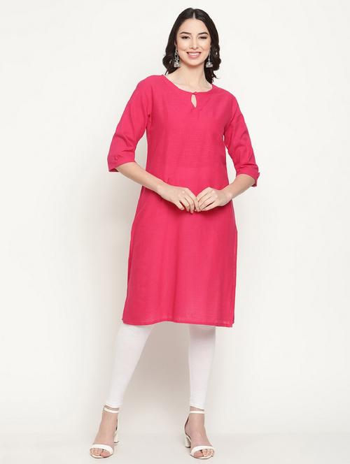 pink key hole neck straight kurta - 20167352 - Standard Image - 0