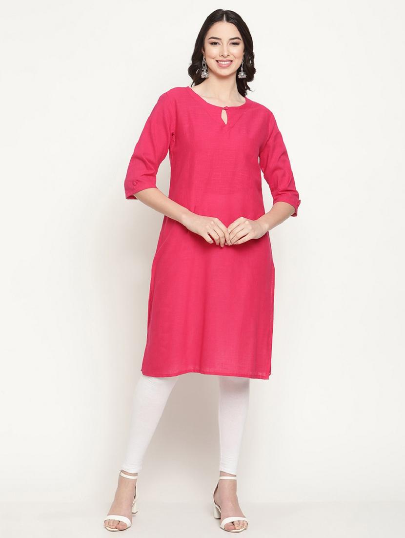 pink key hole neck straight kurta - 20167352 - Zoom Image - 0