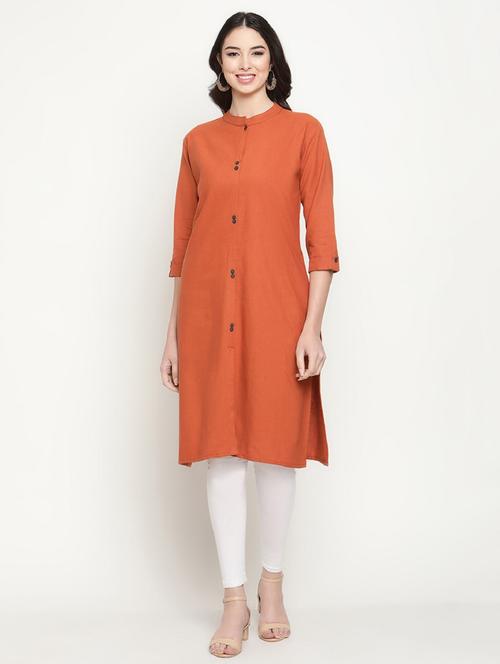 orange mandarin neck straight kurta - 20167358 - Standard Image - 0