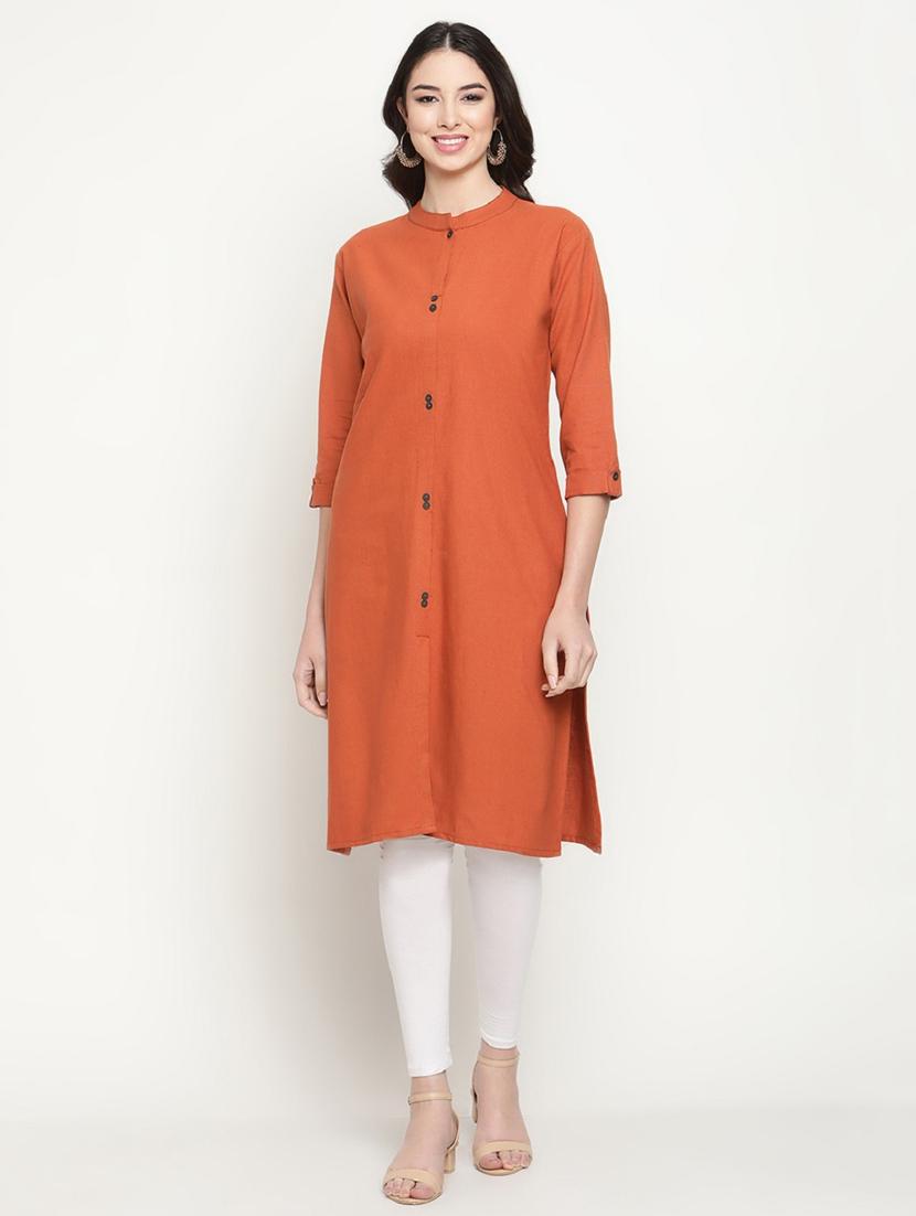 orange mandarin neck straight kurta - 20167358 - Zoom Image - 0