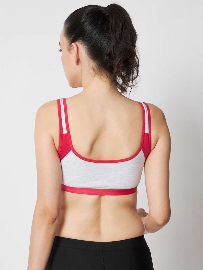 grey & red solid full coverage sports bra - 20167386 -  Standard Image - 3