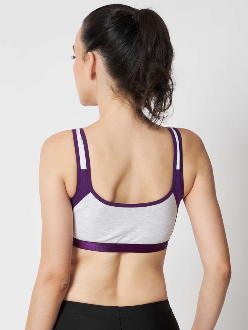 grey & purple solid full coverage sports bra - 20167387 -  Standard Image - 3