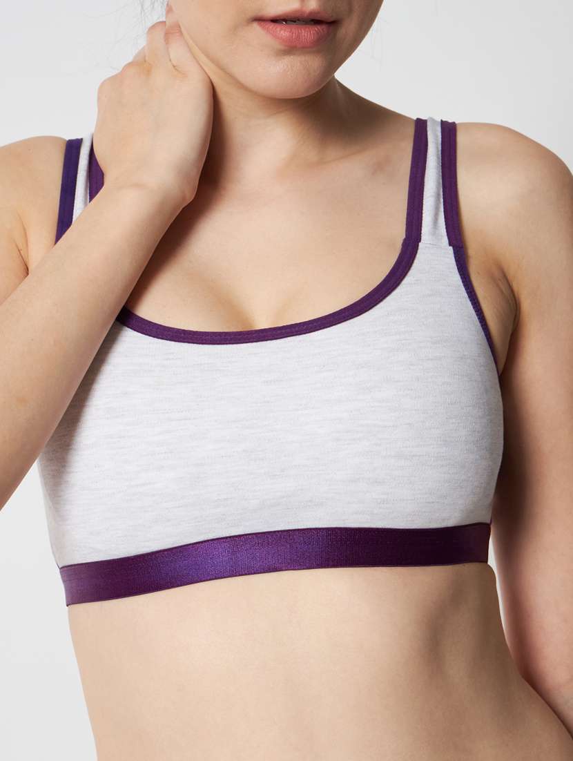grey & purple solid full coverage sports bra - 20167387 -  Standard Image - 5