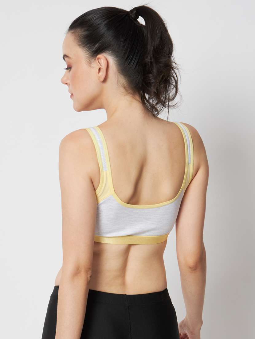 grey & yellow solid full coverage sports bra - 20167389 -  Standard Image - 3