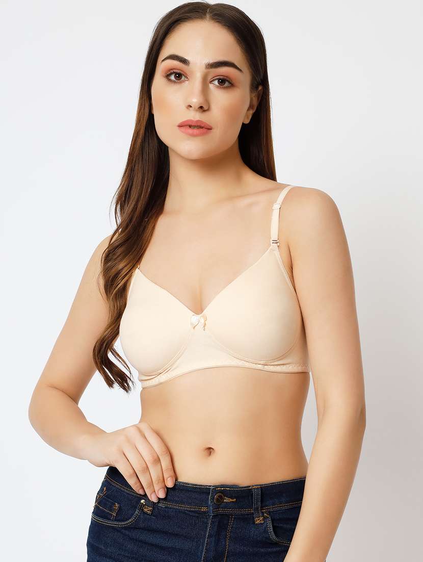 beige solid full coverage lightly padded t-shirt bra