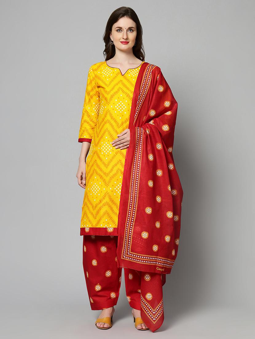 women yellow unstitched patiyala suits
