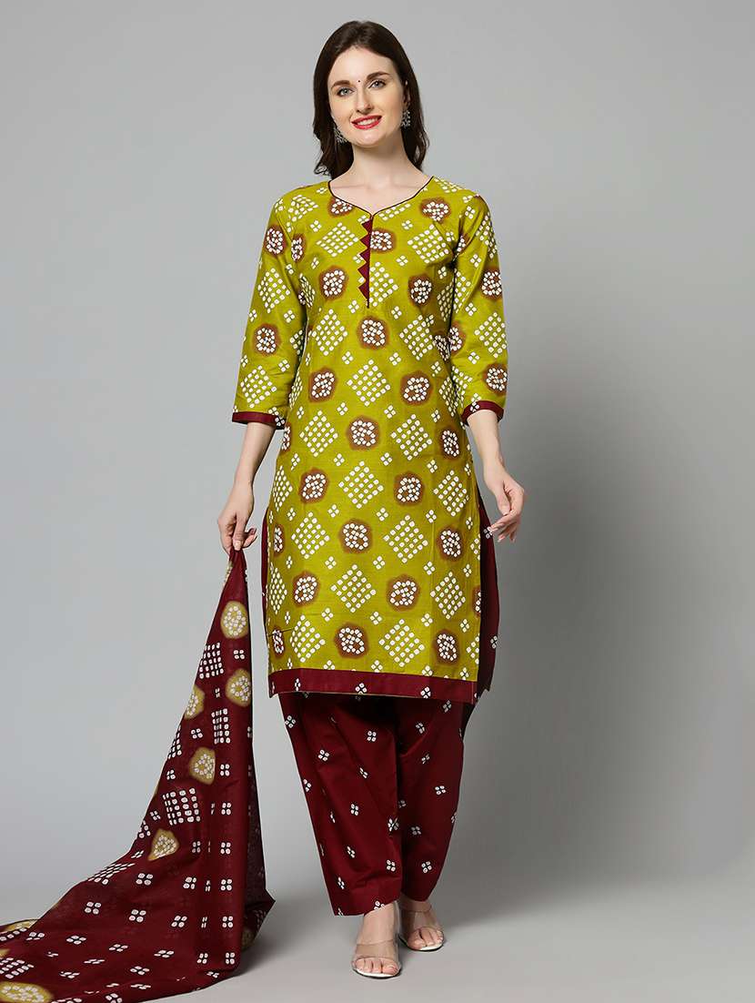 women green unstitched patiyala suits