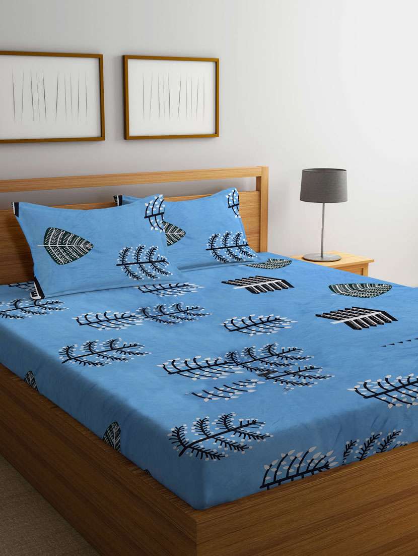 cotton tropical fitted double bedsheet with 2 pillow covers