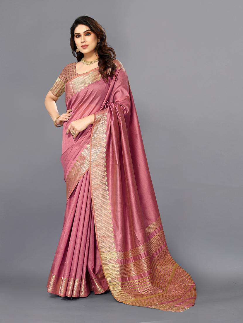 women's self design pink colored saree with blouse