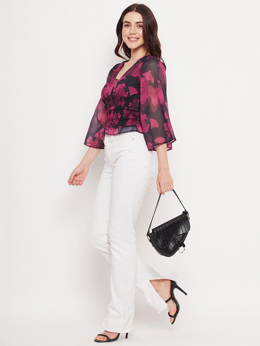 women's blouson v neck top - 20168957 - Standard Image - 3