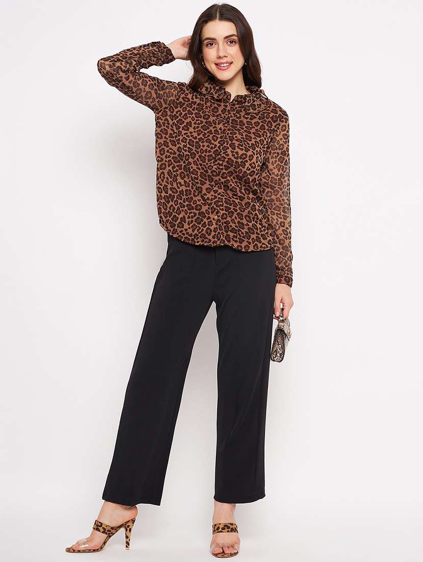 brown printed chiffon regular top - 20168962 -  Standard Image - 3