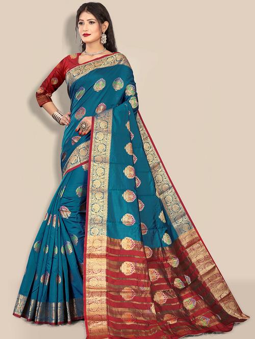 self design banarasi saree with blouse - 20169175 -  Standard Image - 0