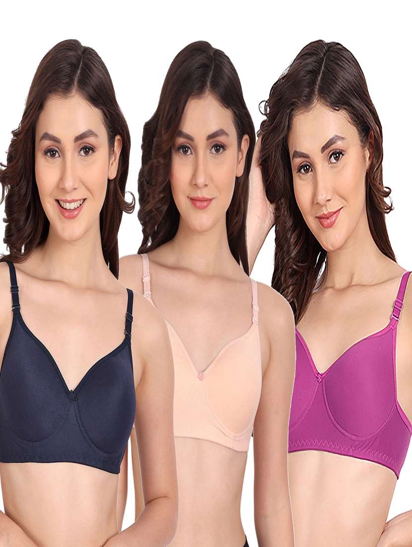 pack of 3 solid multi coloredn regular bra