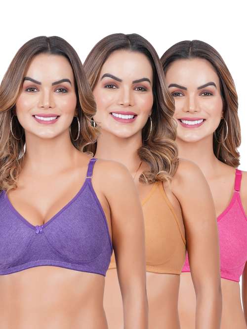pack of 3 solid multi colored bra - 20170994 -  Standard Image - 0