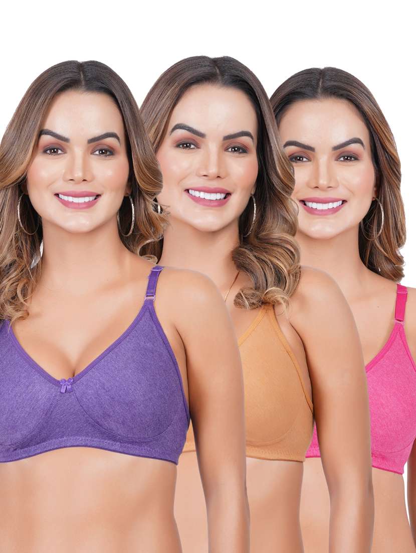 pack of 3 solid multi colored bra