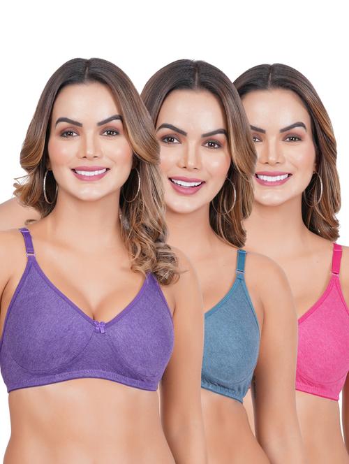 pack of 3 solid multi colored bra - 20171005 - Standard Image - 0