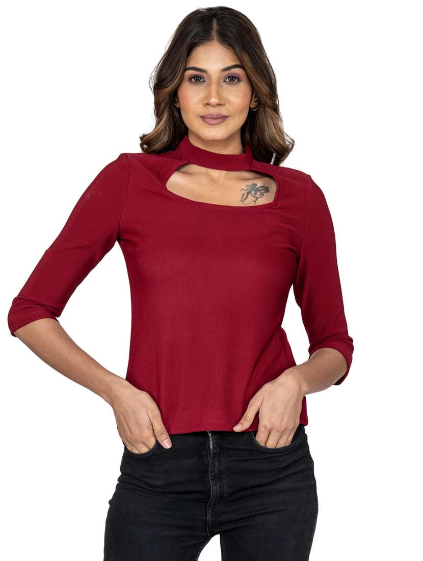 women's straight key hole neck top