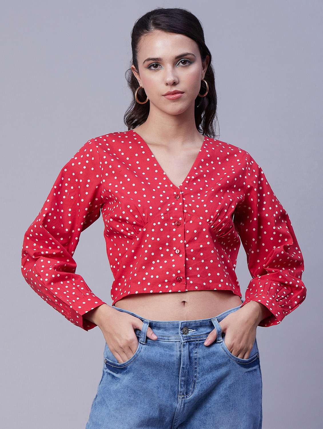 women's crop v neck top - 20171139 -  Zoom Image - 0