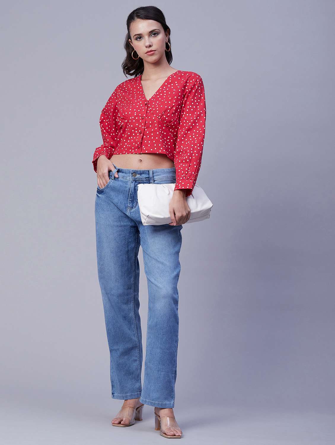 women's crop v neck top - 20171139 -  Standard Image - 3