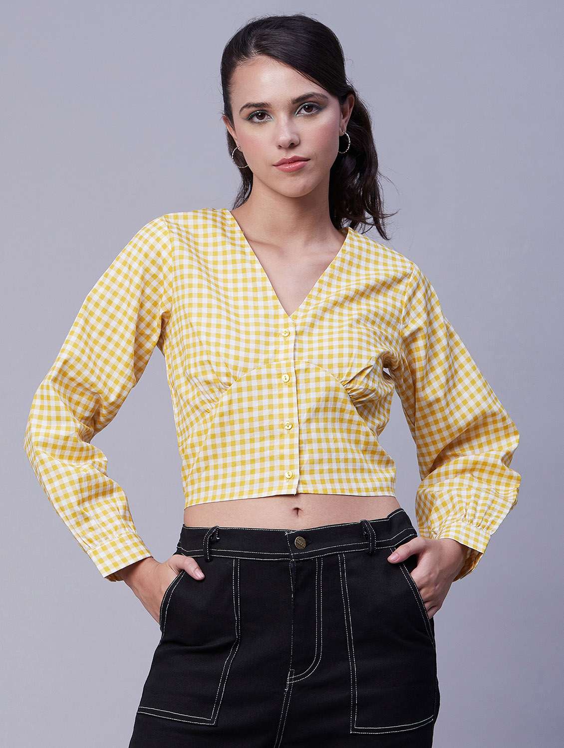 women's blouson v neck top