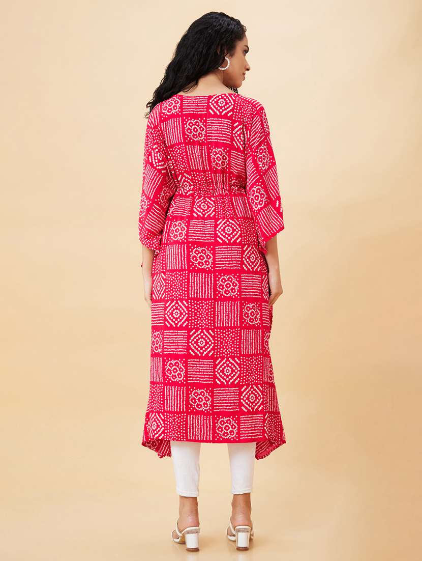 pink bandhani printed kaftan kurta - 20171173 -  Standard Image - 3