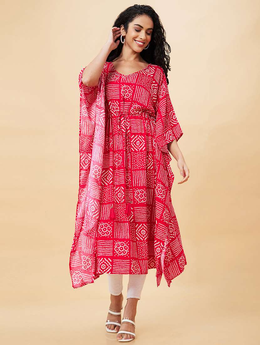 pink bandhani printed kaftan kurta - 20171173 -  Standard Image - 5