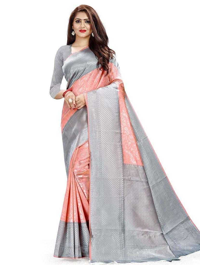 peach assam silk saree with blouse - 20171251 -  Zoom Image - 0