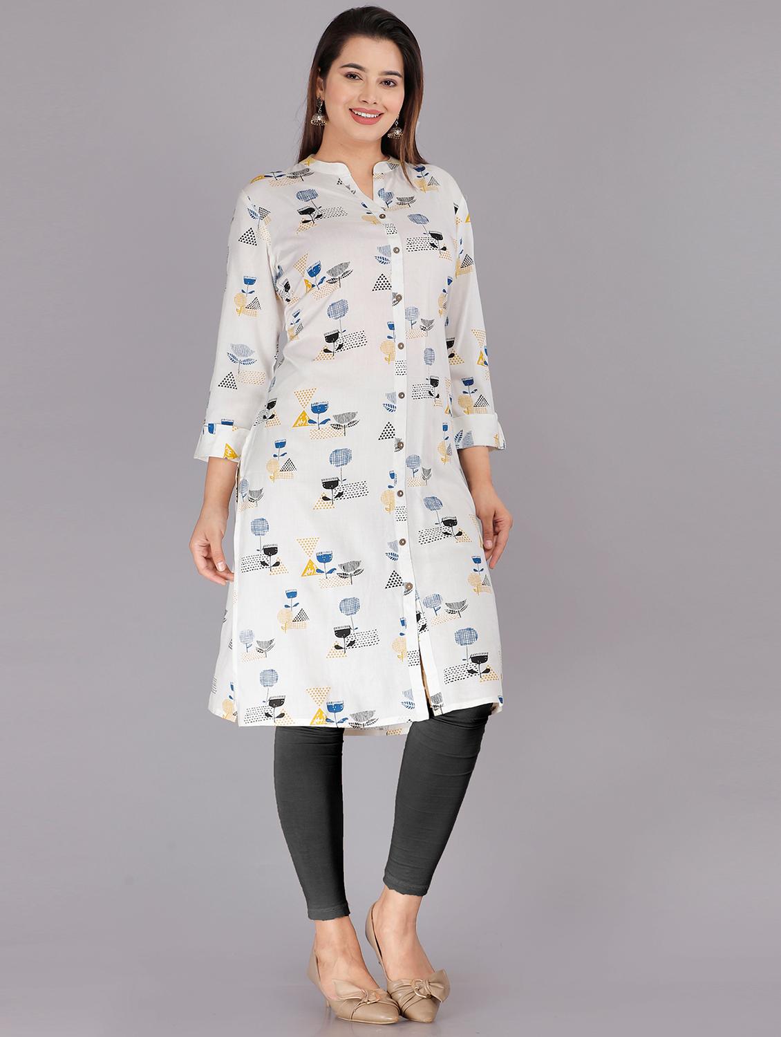 white mandarin neck straight kurta - 20171451 - Zoom Image - 0