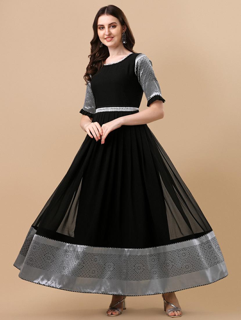 Buy Anarkali | Black Embroidery Jacket Style Anarkali Gown At Hatkay