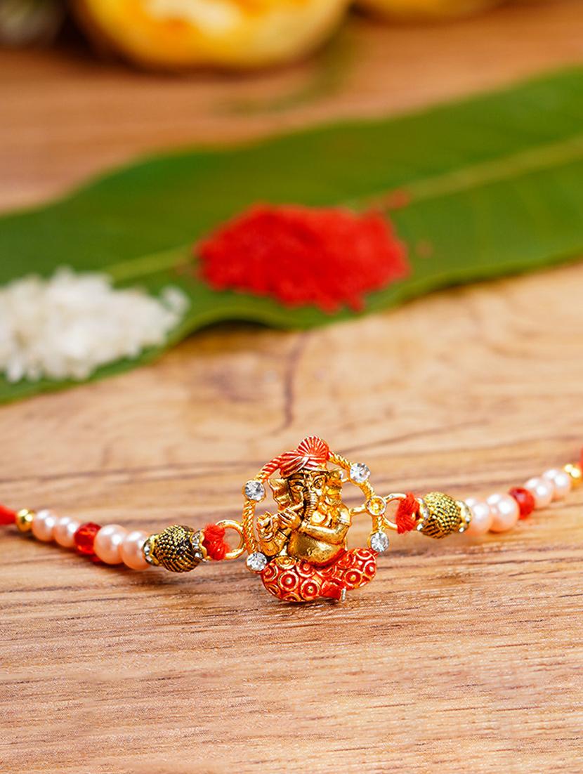 gold plated cotton mauli rakhi set - 20172704 -  Zoom Image - 0
