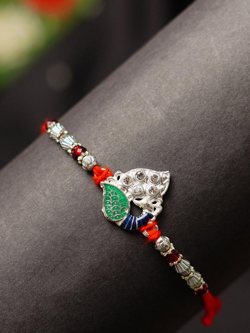 silver plated cotton mauli rakhi - 20172710 -  Zoom Image - 0