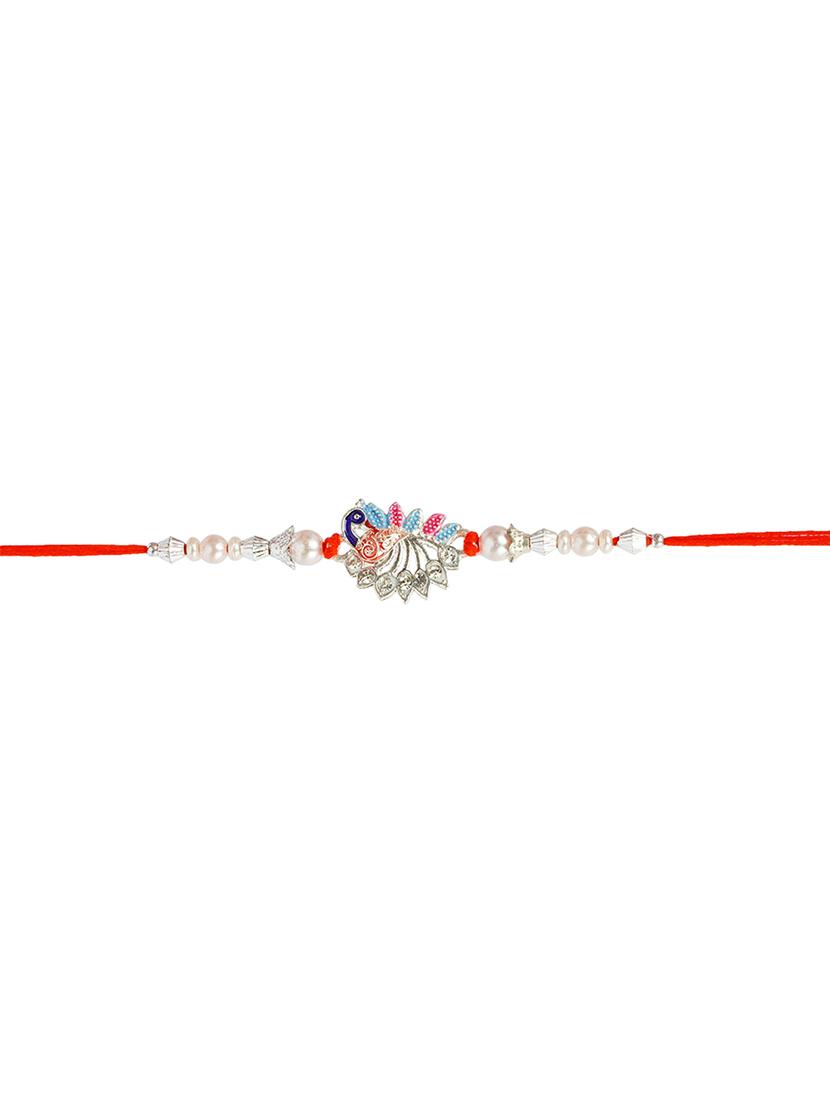silver plated cotton mauli rakhi - 20172715 - Standard Image - 3