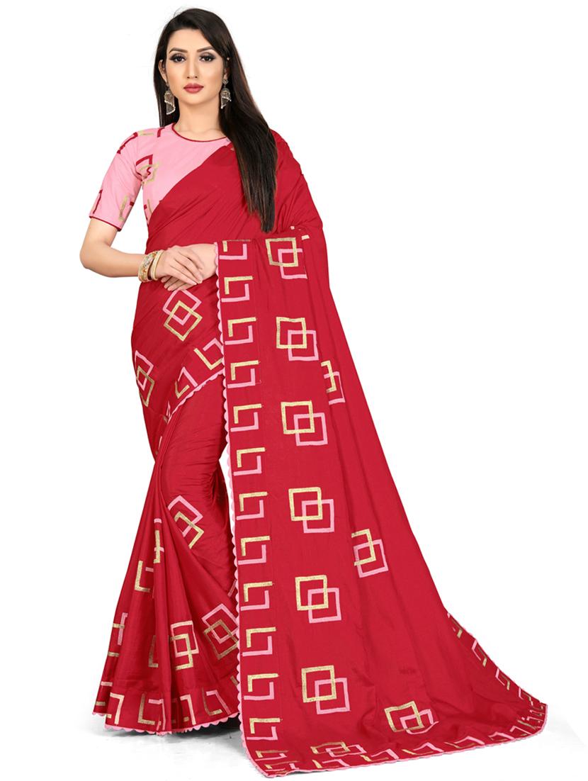 women's geometric pink colored saree with blouse - 20173078 - Zoom Image - 0