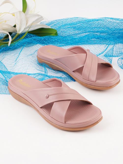pink solid slip-on sandals - 20173627 -  Standard Image - 0