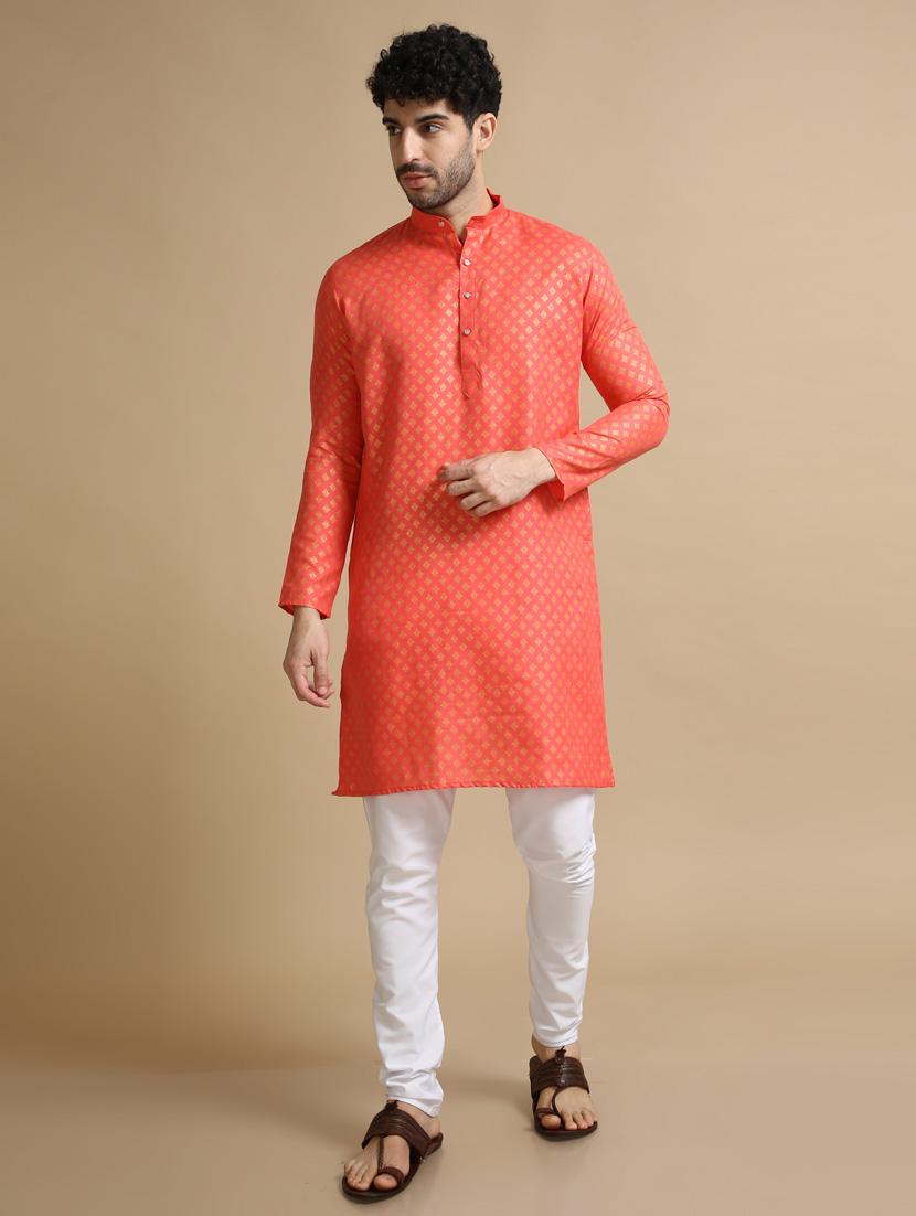 orange cotton kurta pyjama ethnic wear set - 20173930 - Zoom Image - 0