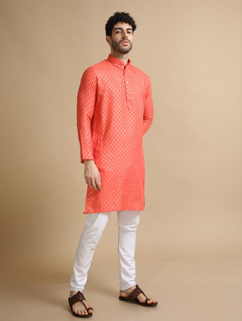 orange cotton kurta pyjama ethnic wear set - 20173930 - Standard Image - 3