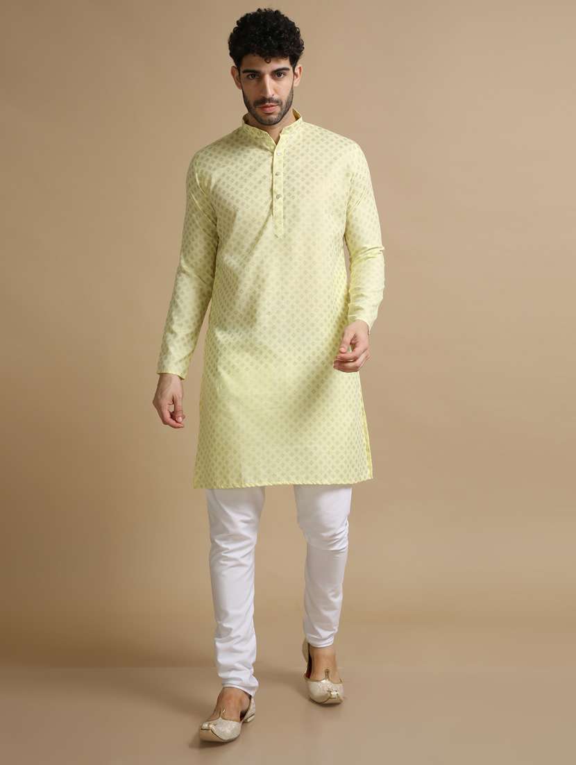 lemon yellow cotton kurta pyjama ethnic wear set - 20173933 - Zoom Image - 0