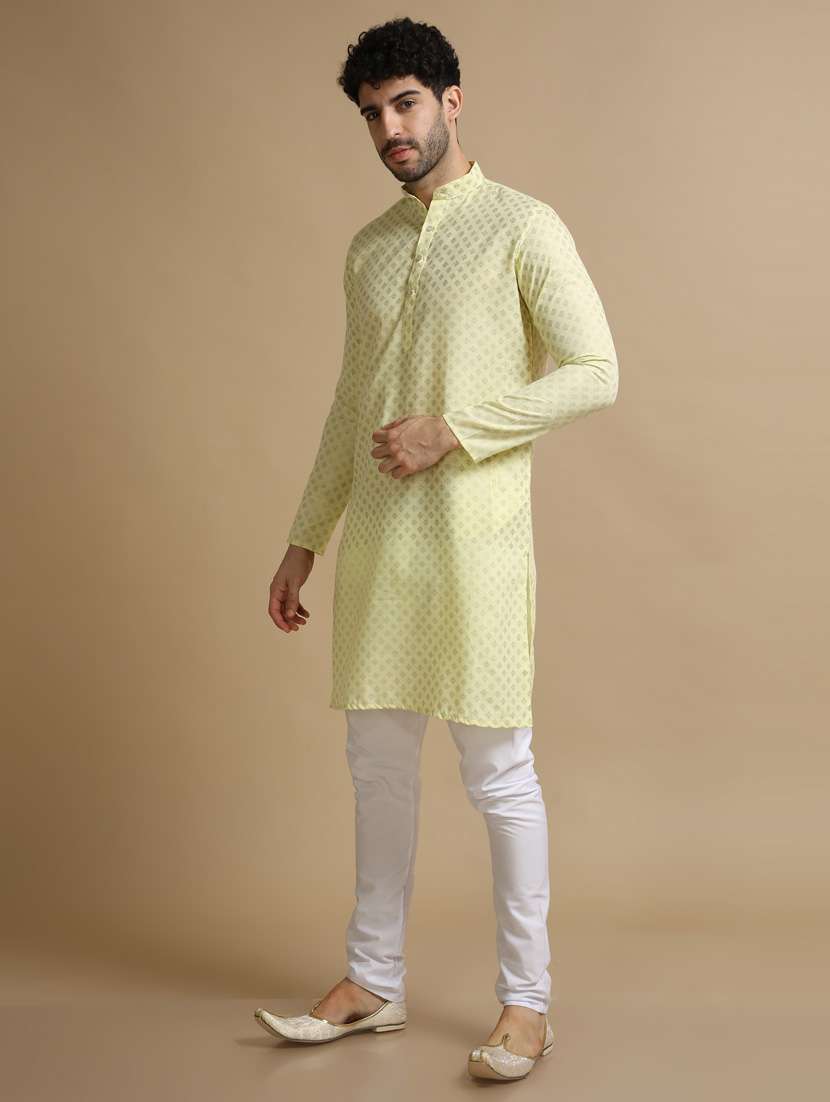 lemon yellow cotton kurta pyjama ethnic wear set - 20173933 - Standard Image - 3