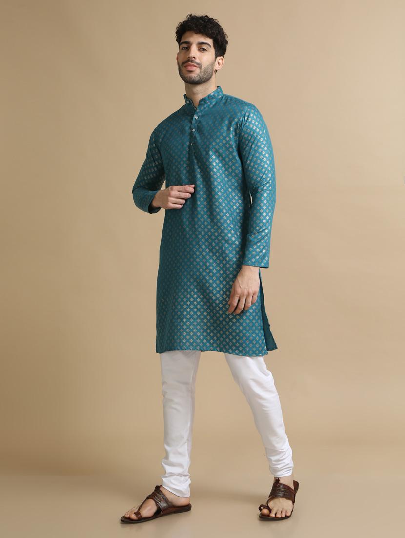 teal cotton kurta pyjama ethnic wear set - 20173937 - Standard Image - 3