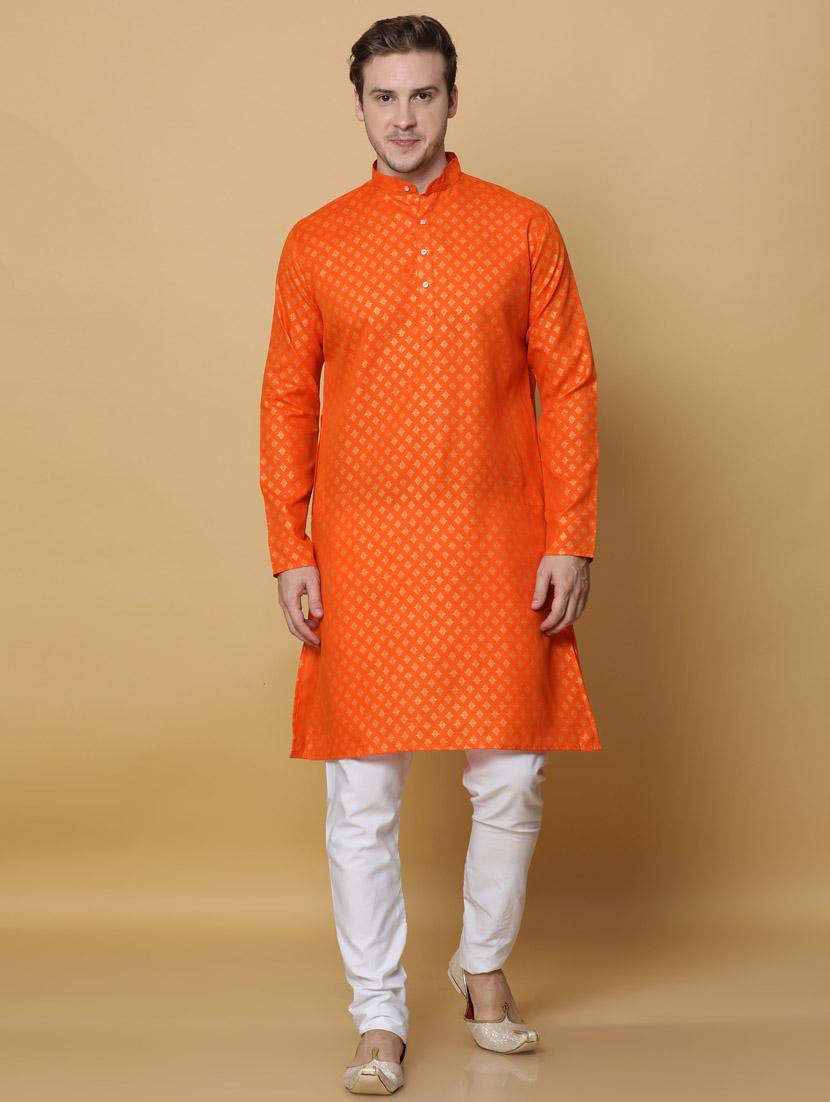 orange cotton kurta pyjama ethnic wear set - 20173940 - Zoom Image - 0