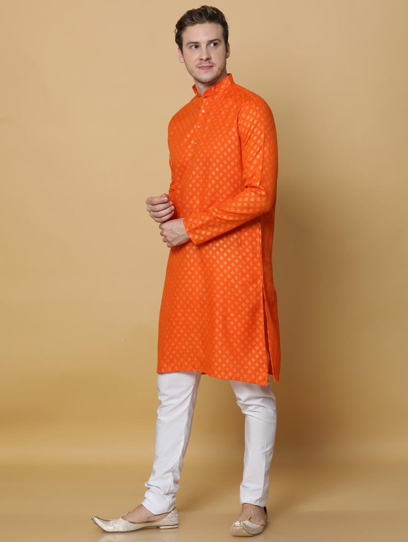 orange cotton kurta pyjama ethnic wear set - 20173940 - Standard Image - 3