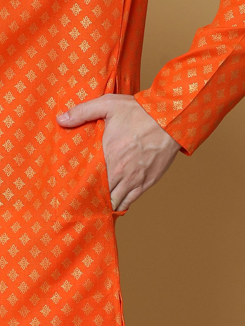 orange cotton kurta pyjama ethnic wear set - 20173940 - Standard Image - 5