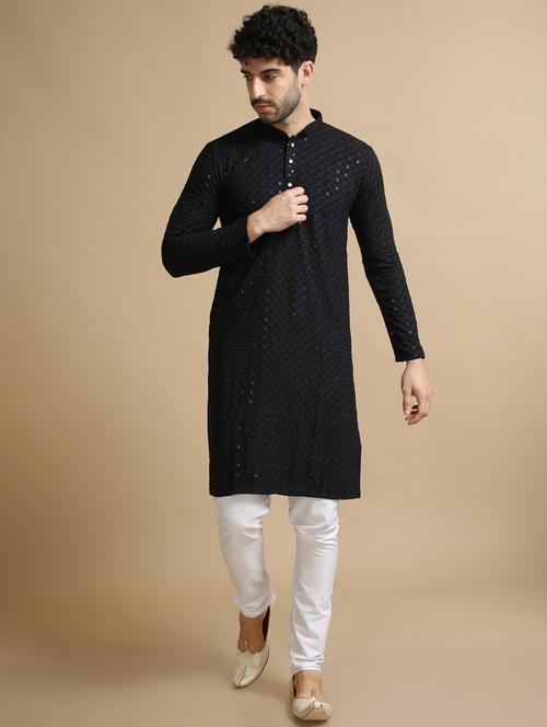 black rayon kurta pyjama ethnic wear set - 20173941 - Standard Image - 0