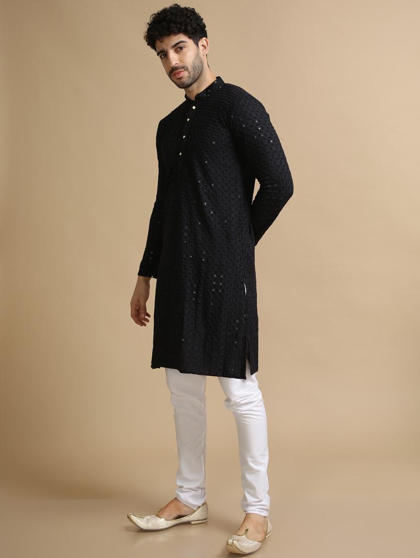black rayon kurta pyjama ethnic wear set - 20173941 - Standard Image - 3