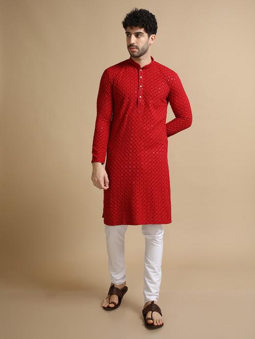 rayon lucknowi embroidered kurta pyjama - 20173944 -  Standard Image - 0
