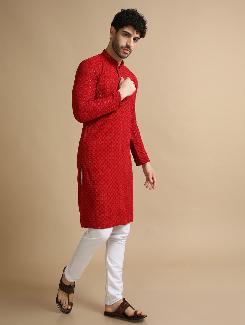 rayon lucknowi embroidered kurta pyjama - 20173944 - Standard Image - 3