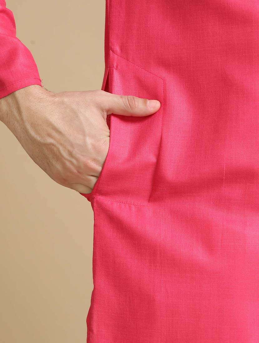 pink cotton plain long legnth kurta pyjama - 20173946 - Standard Image - 5