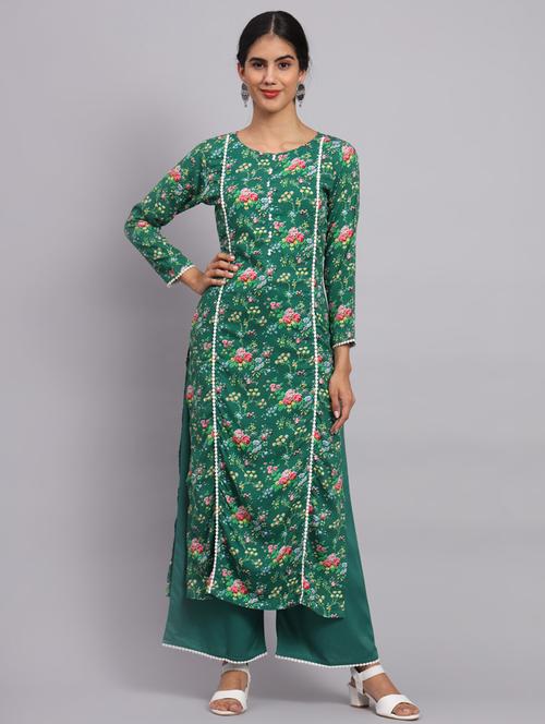 green printed kurta palazzo set - 20174124 - Standard Image - 0