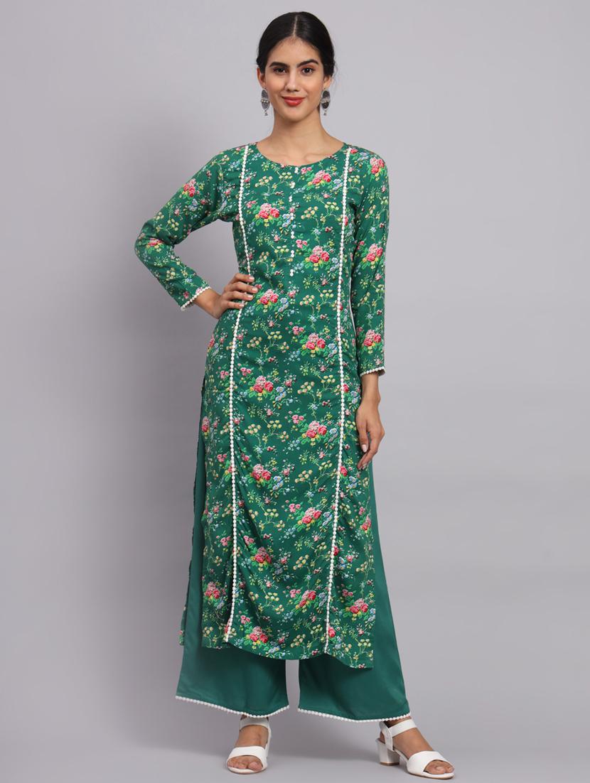 green printed kurta palazzo set - 20174124 - Zoom Image - 0