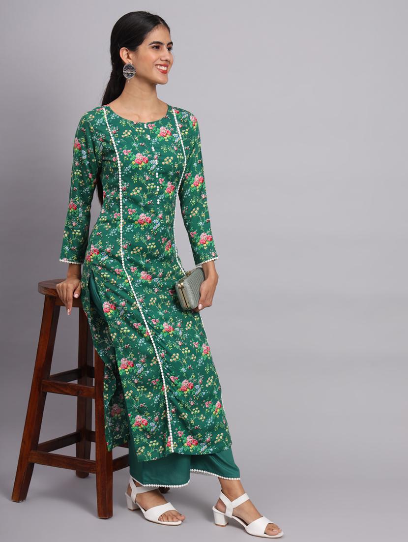 green printed kurta palazzo set - 20174124 - Standard Image - 3